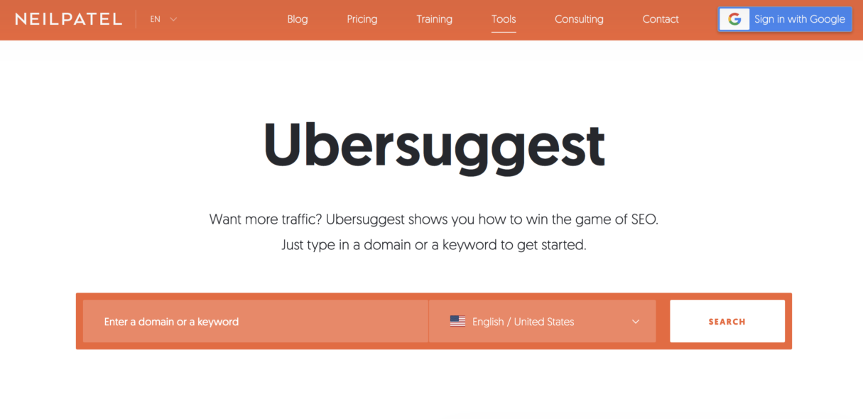 Ubersuggest homepage | Keyword research tool